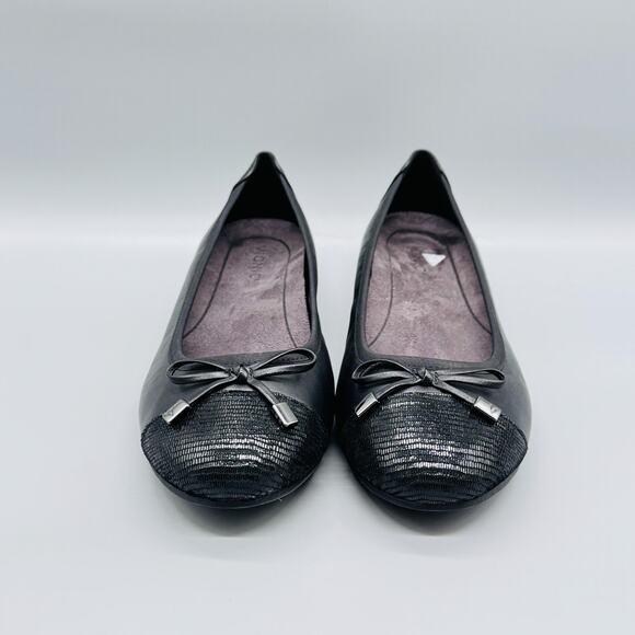 Vionic Shoes Womens 9.5 Black Leather Minna Ballet Flats Bow Cap Toe Comfort - Picture 3 of 13